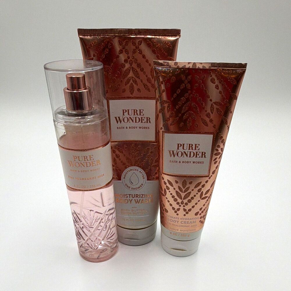 Bath & Body Works Pure Wonder 3pc Set Mist, Body Wash & Cream, Moisturizing